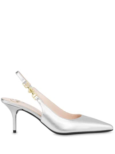 Love Moschino Metallic-leather Sling-back Pumps In Silver