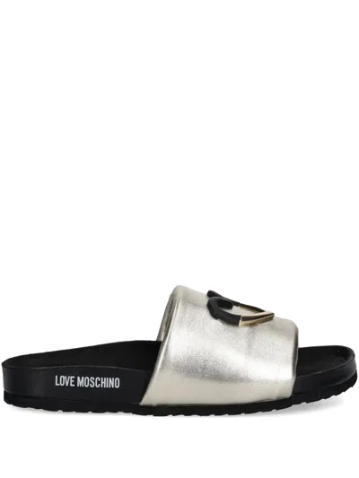 Love Moschino Metallic Slides In Gold