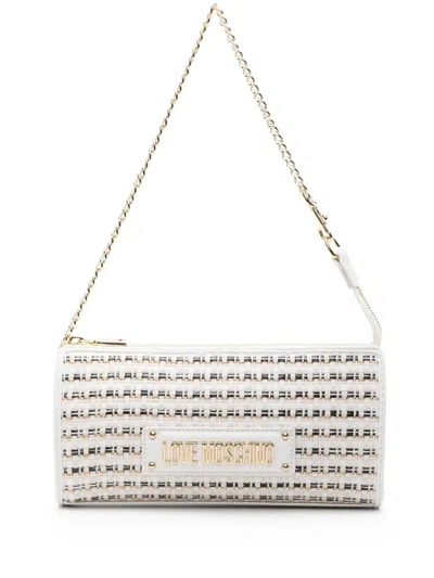 Love Moschino Metallic-thread Raffia Shoulder Bag In White