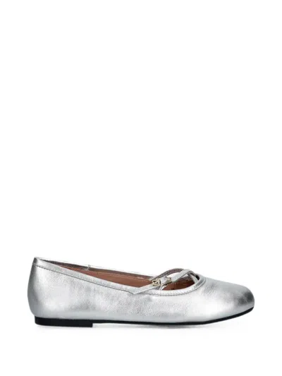 Love Moschino Metallic-effect Buckled Ballet Flats In Gray
