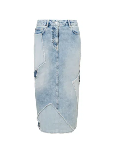 Love Moschino Jeansrock Im Patchwork-look In Blue