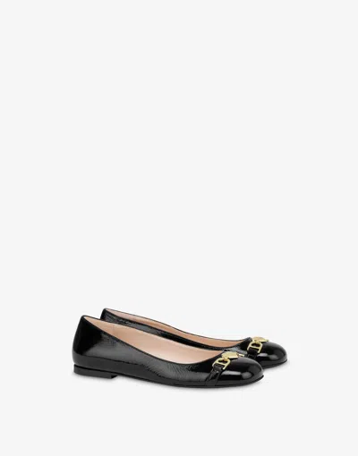 Love Moschino Patent Ballerinas Love Chain Strap In Black