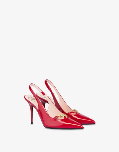 Love Moschino Patent Slingbacks Love Chain Strap In Red