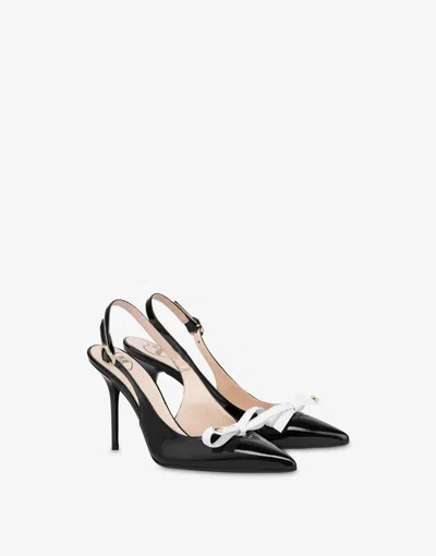 Love Moschino Patent Slingbacks Sleek Bow In Black