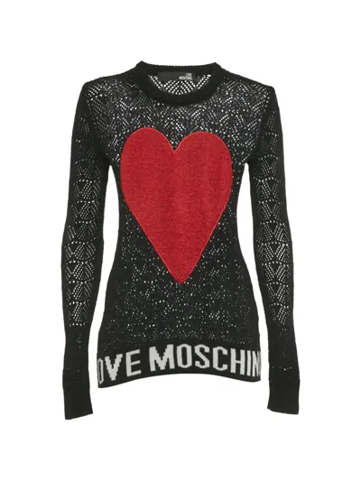 Pre-owned Love Moschino Patterned Heart-patch Sweater In Black