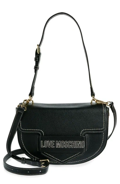 Love Moschino Pebbled Leather Shoulder Bag In Black