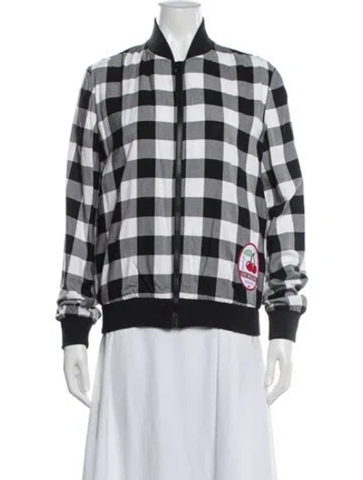Pre-owned Love Moschino Plaid Print Bomber Jacket In White