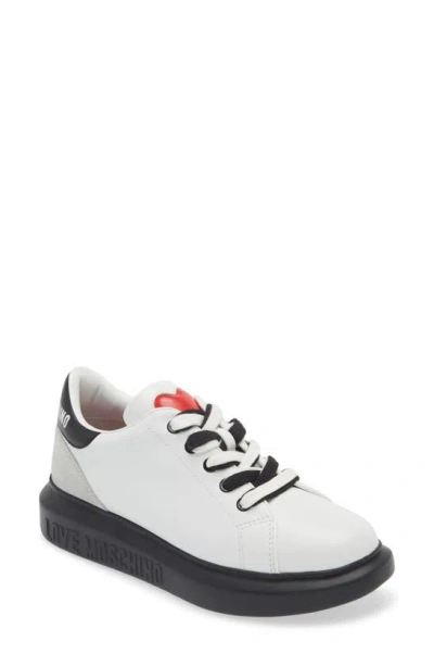 Love Moschino Platform Low Top Sneaker In White Black/bi