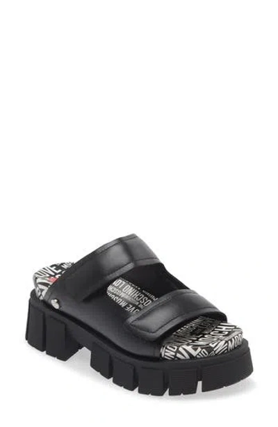 Love Moschino Platform Slide Sandal In Black/logone/white