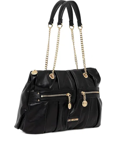 Love Moschino Pleated Chain-strap Tote Bag In Black