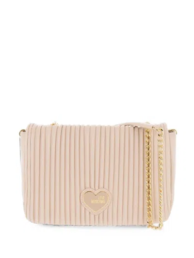 Love Moschino Pleated Heart-plaque Shoulder Bag In Neutrals