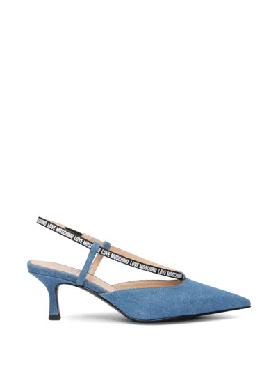 Love Moschino Point Toe Strap Pumps In Blue