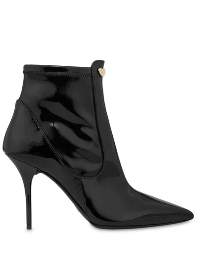 Love Moschino Pointed-toe Patent-finish Ankle Boots In Black