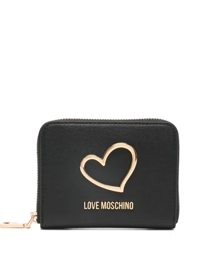 Love Moschino Portafoglio Nero Con Placca Logo Dorata E Chiusura A Zip  In Black