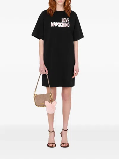 Love Moschino Printed Cotton Jersey Dress In Black