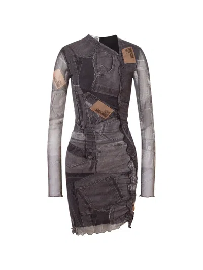 Love Moschino Printed Mesh Dress In Brown