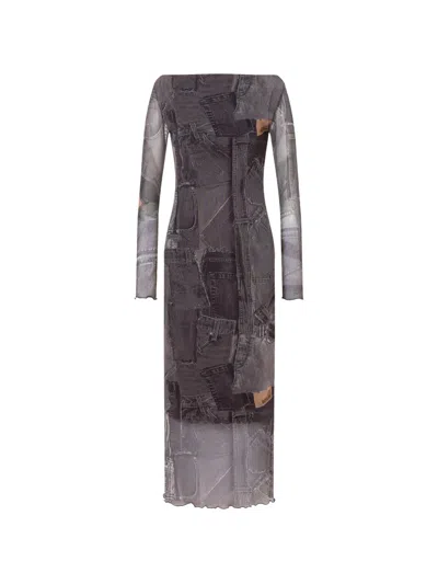 Love Moschino Printed Mesh Dress In Brown