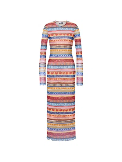 Love Moschino Printed Mesh Dress In Multi