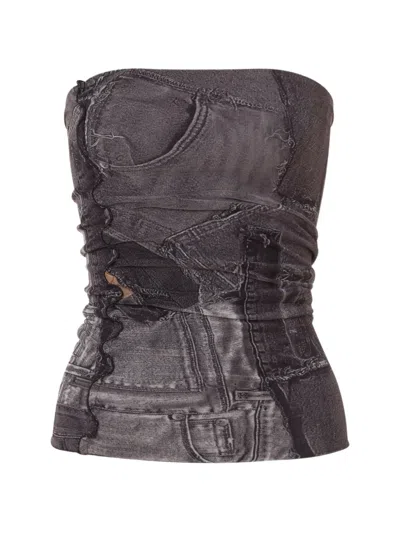 Love Moschino Printed Mesh Top In Gray