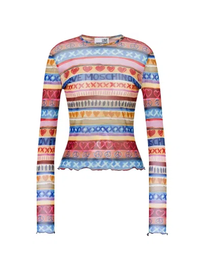 Love Moschino Printed Mesh T-shirt In Pink