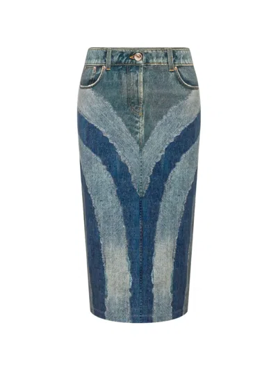 Love Moschino Printed Stretch Cotton Jersey Skirt In Blue