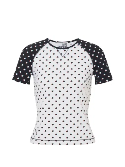 Love Moschino 프린트 테크니컬 저지 티셔츠 In White