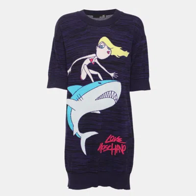Pre-owned Love Moschino Purple Multicolor Printed Jersey Midi Dress S