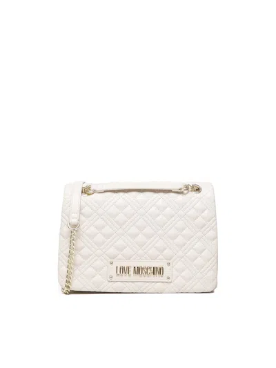 Love Moschino Quilted Bag With Logo Plaque In White