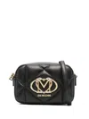 Love Moschino Quilted Black Faux Leather Crossbody Bag With Logo Plaque In Black
