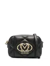 Love Moschino Quilted Black Faux Leather Crossbody Bag With Logo Plaque