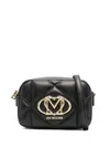 Love Moschino Quilted Black Faux Leather Crossbody Bag With Logo Plaque In Bke