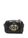 Love Moschino Quilted Black Faux Leather Crossbody Bag With Logo Plaque In Black