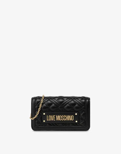 Love Moschino Quilted Chain Wallet Lettering Logo In Black