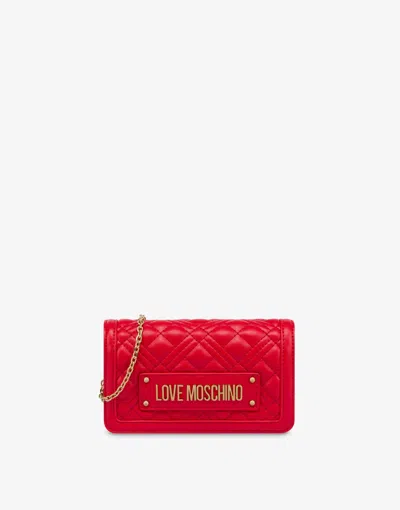 Love Moschino Quilted Chain Wallet Lettering Logo In Red