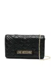 Love Moschino Quilted Black Shoulder Bag With Chain Strap In Black