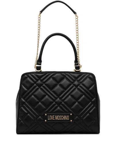 Love Moschino Quilted-design Logo-plaque Tote Bag In Black
