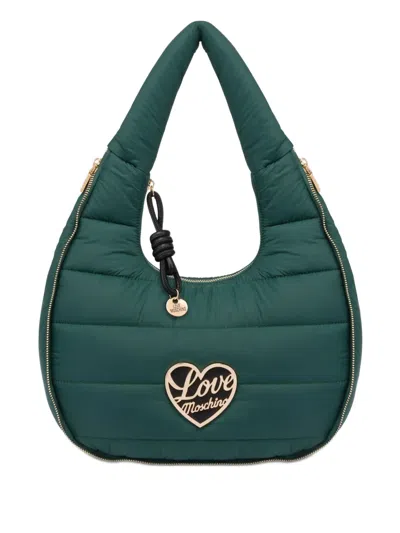 Love Moschino Quilted Heart-plaque Shoulder Bag In Green
