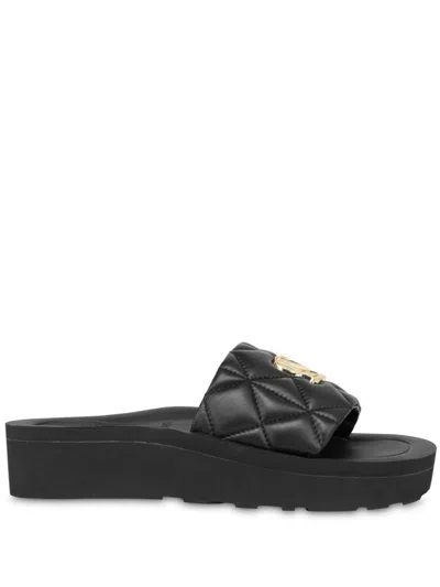 Love Moschino Quilted Leather Slides In Black