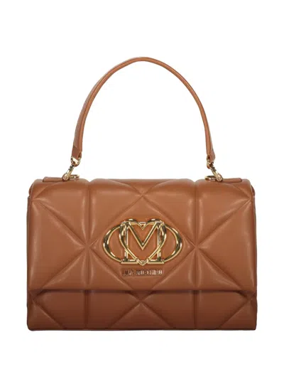 Love Moschino Quilted Logo Hardware Tote Bag In Brown