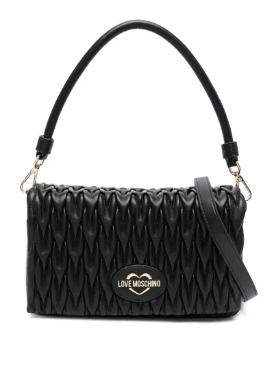 Love Moschino Quilted Logo-lettering Shoulder Bag In Black