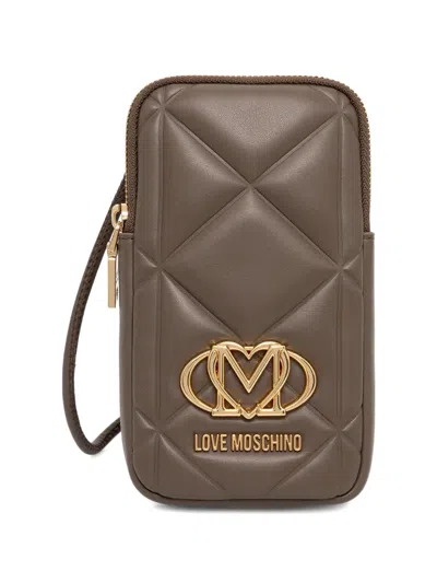 Love Moschino Quilted Logo Phone Bag In Brown