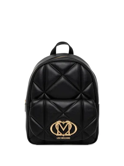 Love Moschino Quilted Logo-plaque Backpack In Black