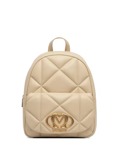 Love Moschino Quilted Logo-plaque Backpack In Neutral