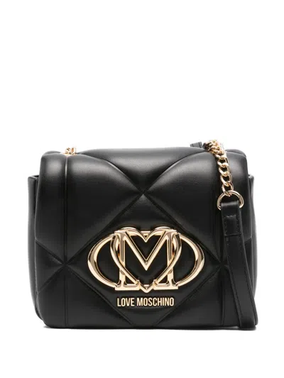 Love Moschino Quilted Logo-plaque Cross-body Bag In Black