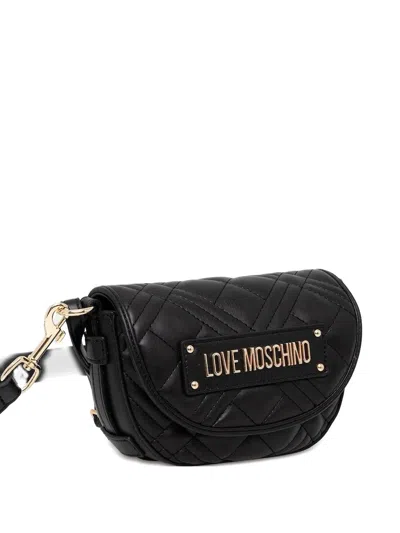 Love Moschino Quilted Logo-plaque Cross-body Bag In Black
