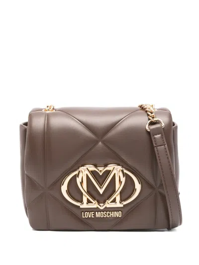 Love Moschino Quilted Logo-plaque Cross-body Bag In Brown
