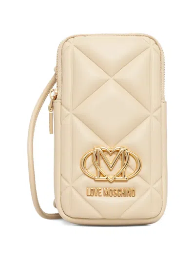 Love Moschino Quilted Logo-plaque Phone Bag In Brown