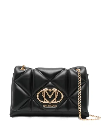 Love Moschino Quilted Logo-plaque Shoulder Bag In Black