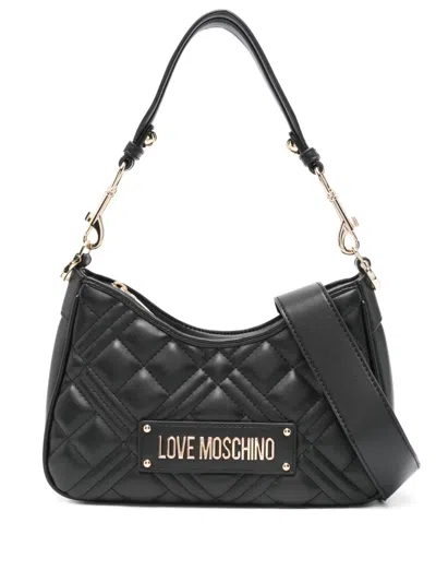 Love Moschino Quilted Logo-plaque Shoulder Bag In Black