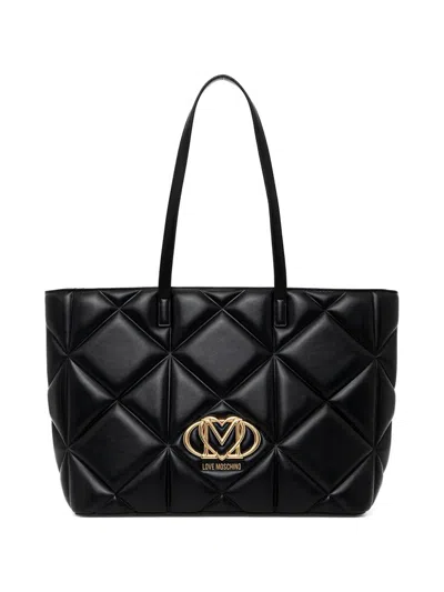 Love Moschino Quilted Logo-plaque Tote Bag In Black
